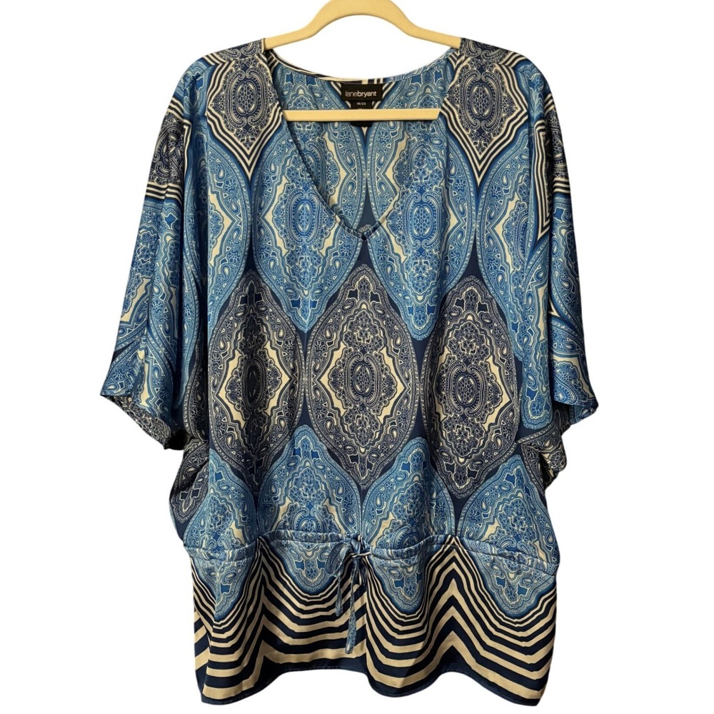 Lane Bryant Kimono Style Blue Paisley Medallion Dolman Sleeve Top 18/20